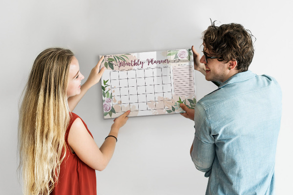 Tableau magnétique effaçable Agenda mensuel avec espace pour photos