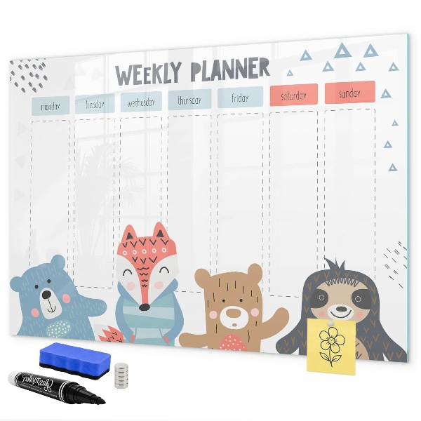 Tableau effaçable magnétique Agenda hebdomadaire avec animaux mignons