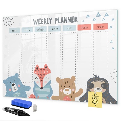 Tableau effaçable magnétique Agenda hebdomadaire avec animaux mignons