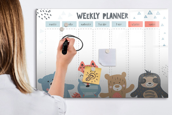 Tableau effaçable magnétique Agenda hebdomadaire avec animaux mignons