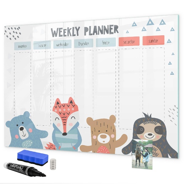 Tableau effaçable magnétique Agenda hebdomadaire avec animaux mignons