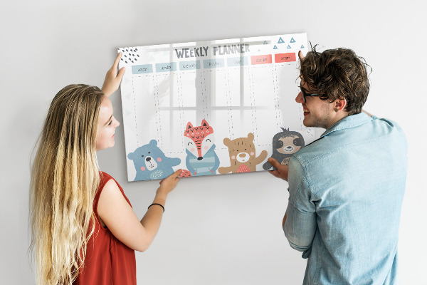 Tableau effaçable magnétique Agenda hebdomadaire avec animaux mignons