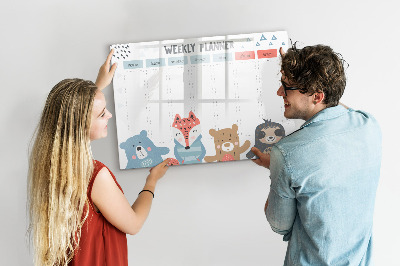 Tableau effaçable magnétique Agenda hebdomadaire avec animaux mignons