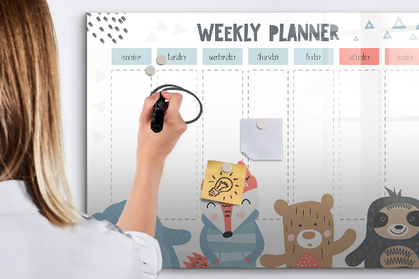 Tableau effaçable magnétique Agenda hebdomadaire avec animaux mignons
