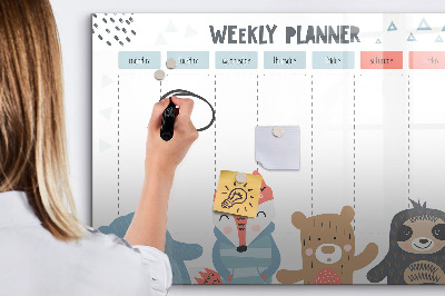 Tableau effaçable magnétique Agenda hebdomadaire avec animaux mignons