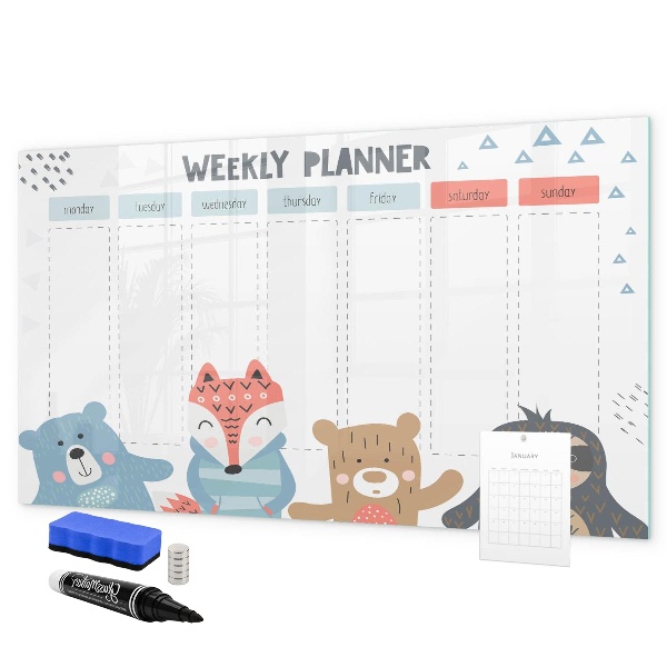 Tableau effaçable magnétique Agenda hebdomadaire avec animaux mignons