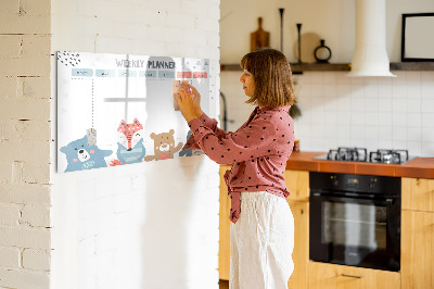 Tableau effaçable magnétique Agenda hebdomadaire avec animaux mignons