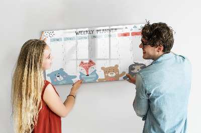 Tableau effaçable magnétique Agenda hebdomadaire avec animaux mignons