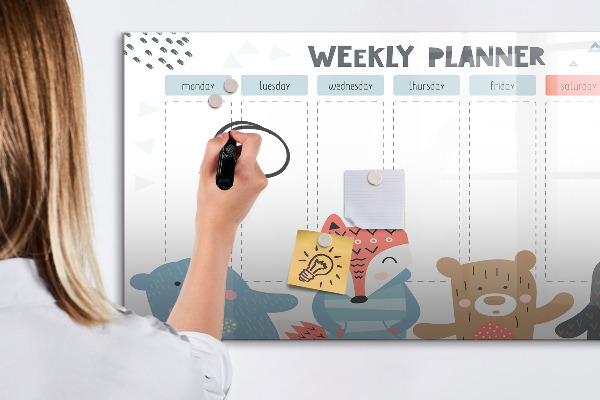 Tableau effaçable magnétique Agenda hebdomadaire avec animaux mignons