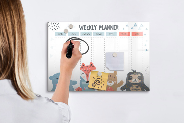Tableau effaçable magnétique Agenda hebdomadaire avec animaux mignons