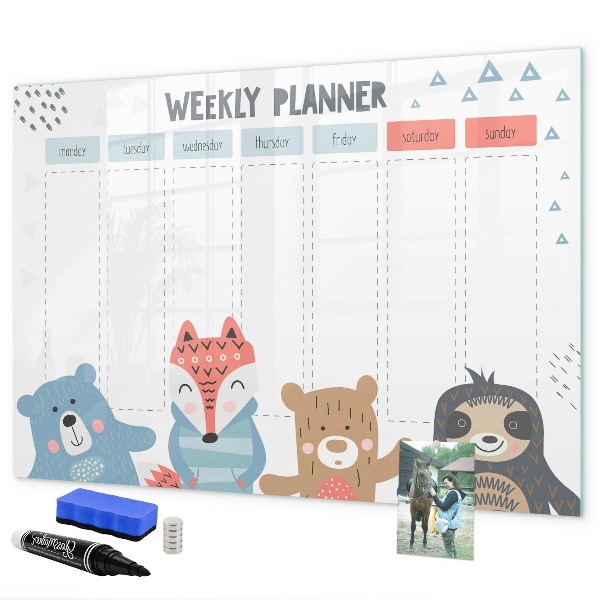 Tableau effaçable magnétique Agenda hebdomadaire avec animaux mignons