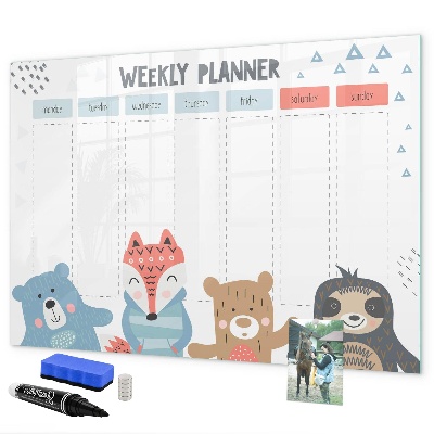 Tableau effaçable magnétique Agenda hebdomadaire avec animaux mignons