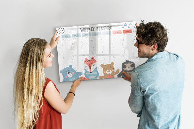 Tableau effaçable magnétique Agenda hebdomadaire avec animaux mignons
