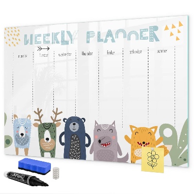 Tableau magnétique effaçable Agenda hebdomadaire avec des animaux colorés