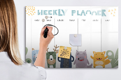 Tableau magnétique effaçable Agenda hebdomadaire avec des animaux colorés
