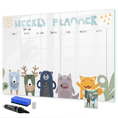 Tableau magnétique effaçable Agenda hebdomadaire avec des animaux colorés