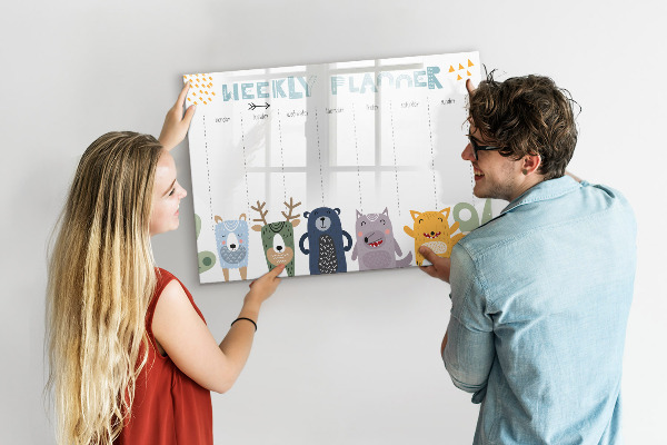 Tableau magnétique effaçable Agenda hebdomadaire avec des animaux colorés