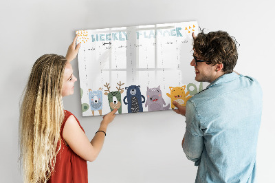 Tableau magnétique effaçable Agenda hebdomadaire avec des animaux colorés
