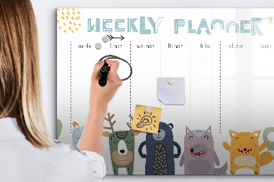 Tableau magnétique effaçable Agenda hebdomadaire avec des animaux colorés