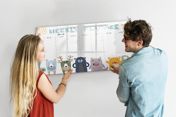 Tableau magnétique effaçable Agenda hebdomadaire avec des animaux colorés
