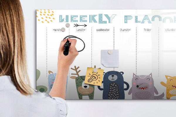 Tableau magnétique effaçable Agenda hebdomadaire avec des animaux colorés