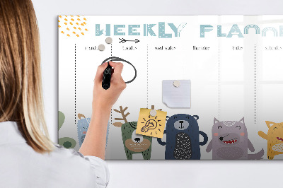 Tableau magnétique effaçable Agenda hebdomadaire avec des animaux colorés