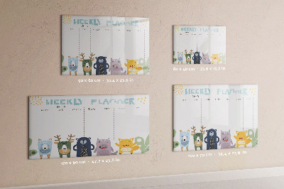 Tableau magnétique effaçable Agenda hebdomadaire avec des animaux colorés
