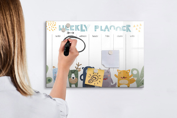 Tableau magnétique effaçable Agenda hebdomadaire avec des animaux colorés