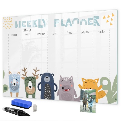 Tableau magnétique effaçable Agenda hebdomadaire avec des animaux colorés