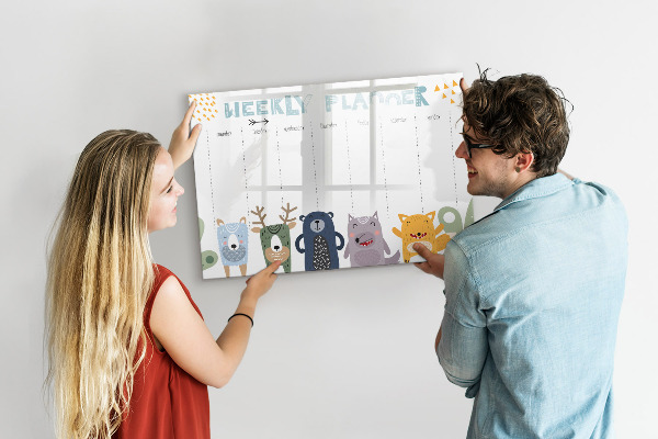 Tableau magnétique effaçable Agenda hebdomadaire avec des animaux colorés