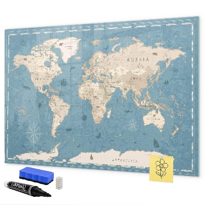 Tableau effaçable magnétique Une carte du monde avec des souvenirs personnels