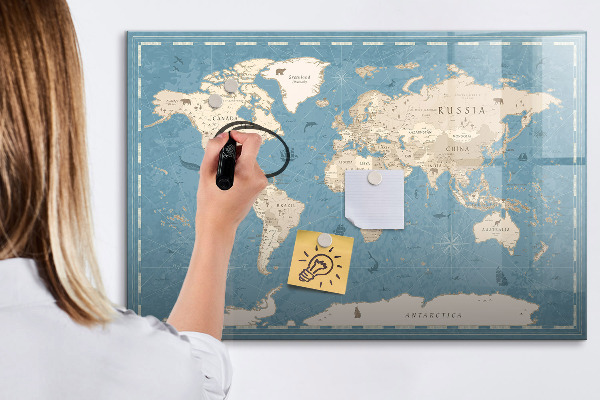 Tableau effaçable magnétique Une carte du monde avec des souvenirs personnels
