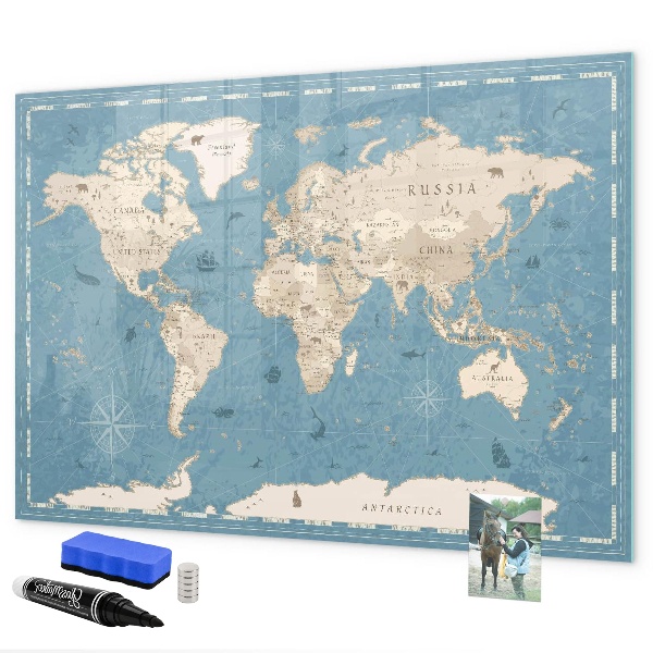 Tableau effaçable magnétique Une carte du monde avec des souvenirs personnels