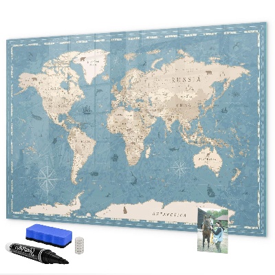 Tableau effaçable magnétique Une carte du monde avec des souvenirs personnels