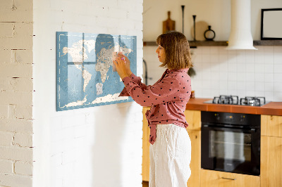Tableau effaçable magnétique Une carte du monde avec des souvenirs personnels