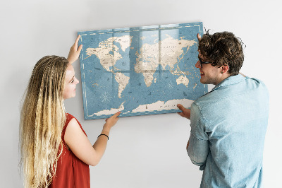 Tableau effaçable magnétique Une carte du monde avec des souvenirs personnels