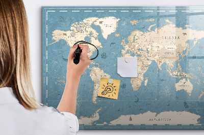 Tableau effaçable magnétique Une carte du monde avec des souvenirs personnels