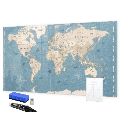 Tableau effaçable magnétique Une carte du monde avec des souvenirs personnels