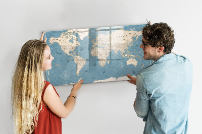 Tableau effaçable magnétique Une carte du monde avec des souvenirs personnels