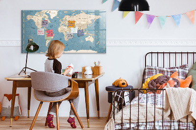 Tableau effaçable magnétique Une carte du monde avec des souvenirs personnels