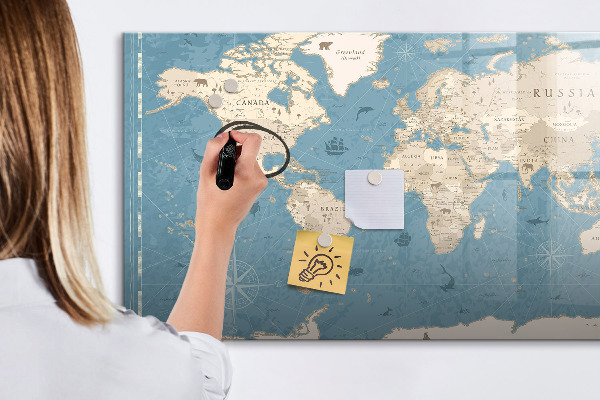 Tableau effaçable magnétique Une carte du monde avec des souvenirs personnels