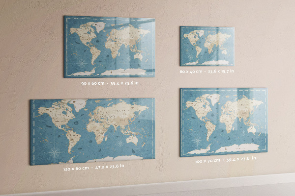 Tableau effaçable magnétique Une carte du monde avec des souvenirs personnels