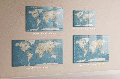 Tableau effaçable magnétique Une carte du monde avec des souvenirs personnels