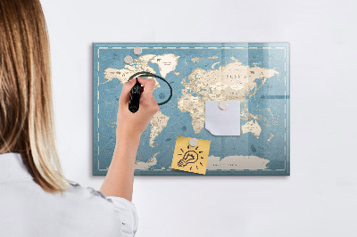 Tableau effaçable magnétique Une carte du monde avec des souvenirs personnels
