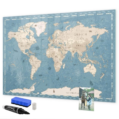Tableau effaçable magnétique Une carte du monde avec des souvenirs personnels