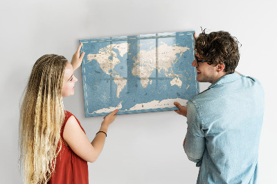 Tableau effaçable magnétique Une carte du monde avec des souvenirs personnels