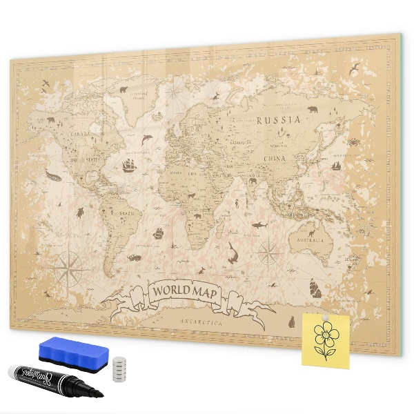 Tableau magnétique effaçable Carte du monde avec photos et accessoires