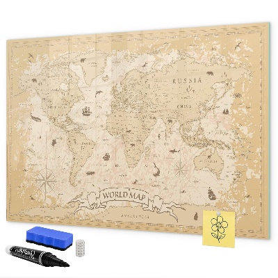 Tableau magnétique effaçable Carte du monde avec photos et accessoires