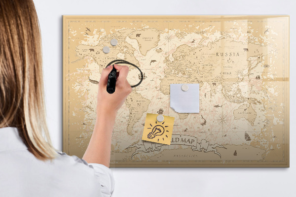 Tableau magnétique effaçable Carte du monde avec photos et accessoires