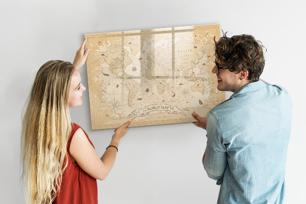 Tableau magnétique effaçable Carte du monde avec photos et accessoires